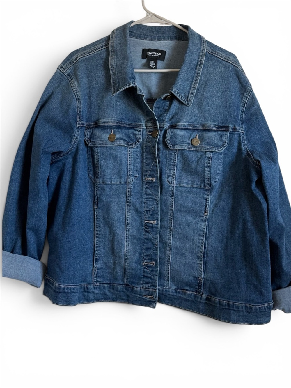 Jones New York light blue denim jacket label detail